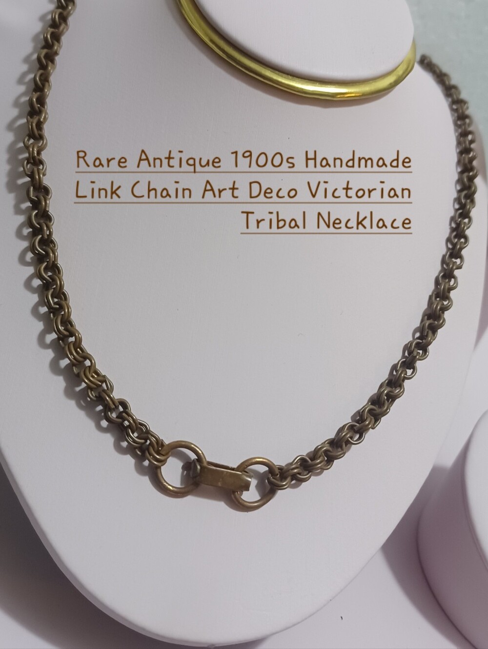 Rare Antique 1900s Handmade Link Chain Art Deco Victorian Tribal Necklace